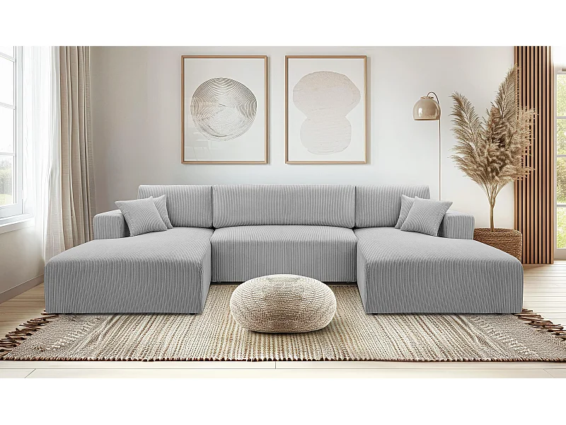 AX LIVING Canapé panoramique en U gris clair Catea fonction lit 364 cm