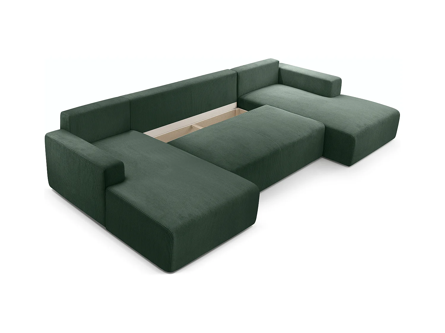 AX LIVING Catea donkergroene hoekbank slaapbank in U-vorm 364cm breed