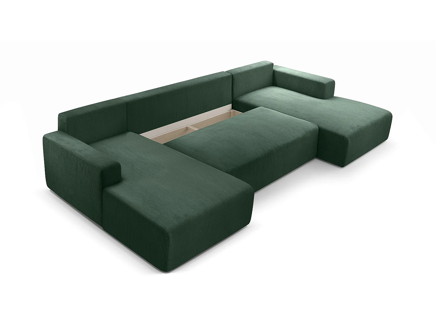 AX LIVING Canapé panoramique en U vert foncé Catea fonction lit 364 cm