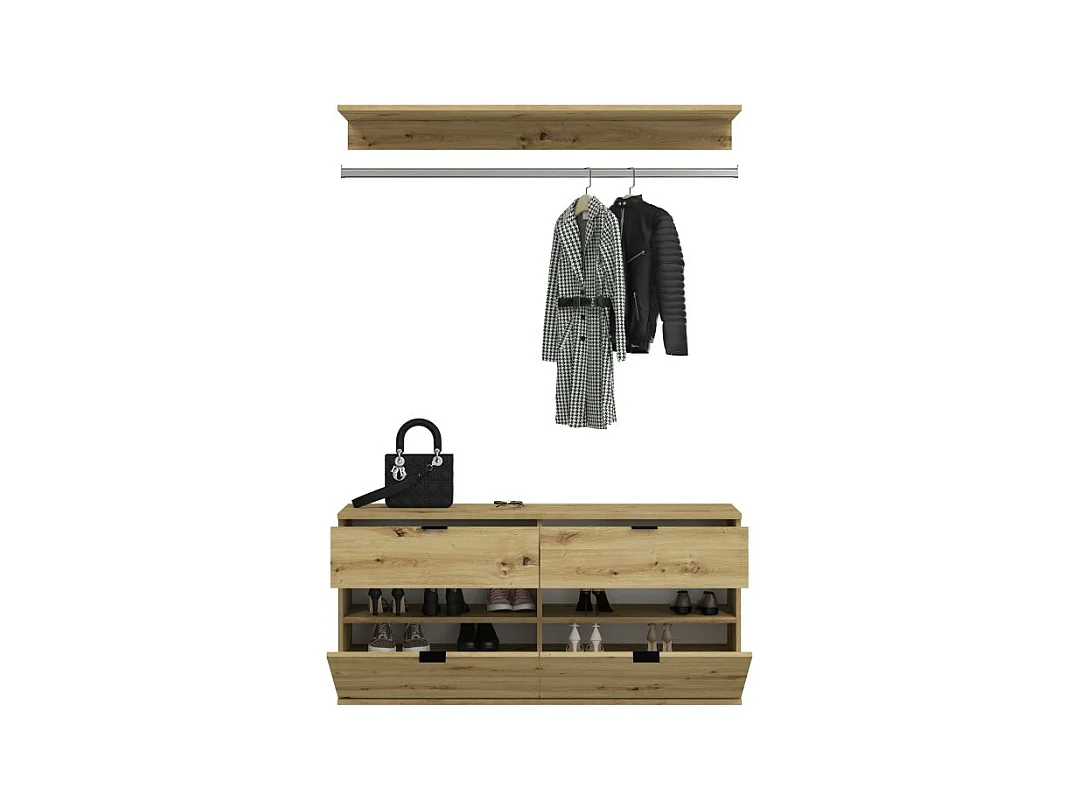 Armário de armazenamento 6 portas, 4 gavetas e 1 cabideiro – Branco e carvalho – BODITE