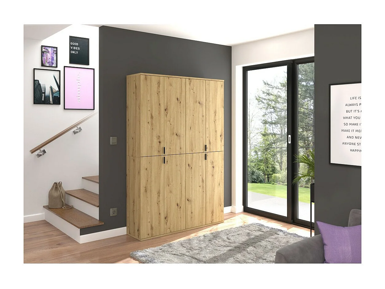 Armoire de rangement BODITE – 8 portes – Chêne clair – Élégance et grande capacité