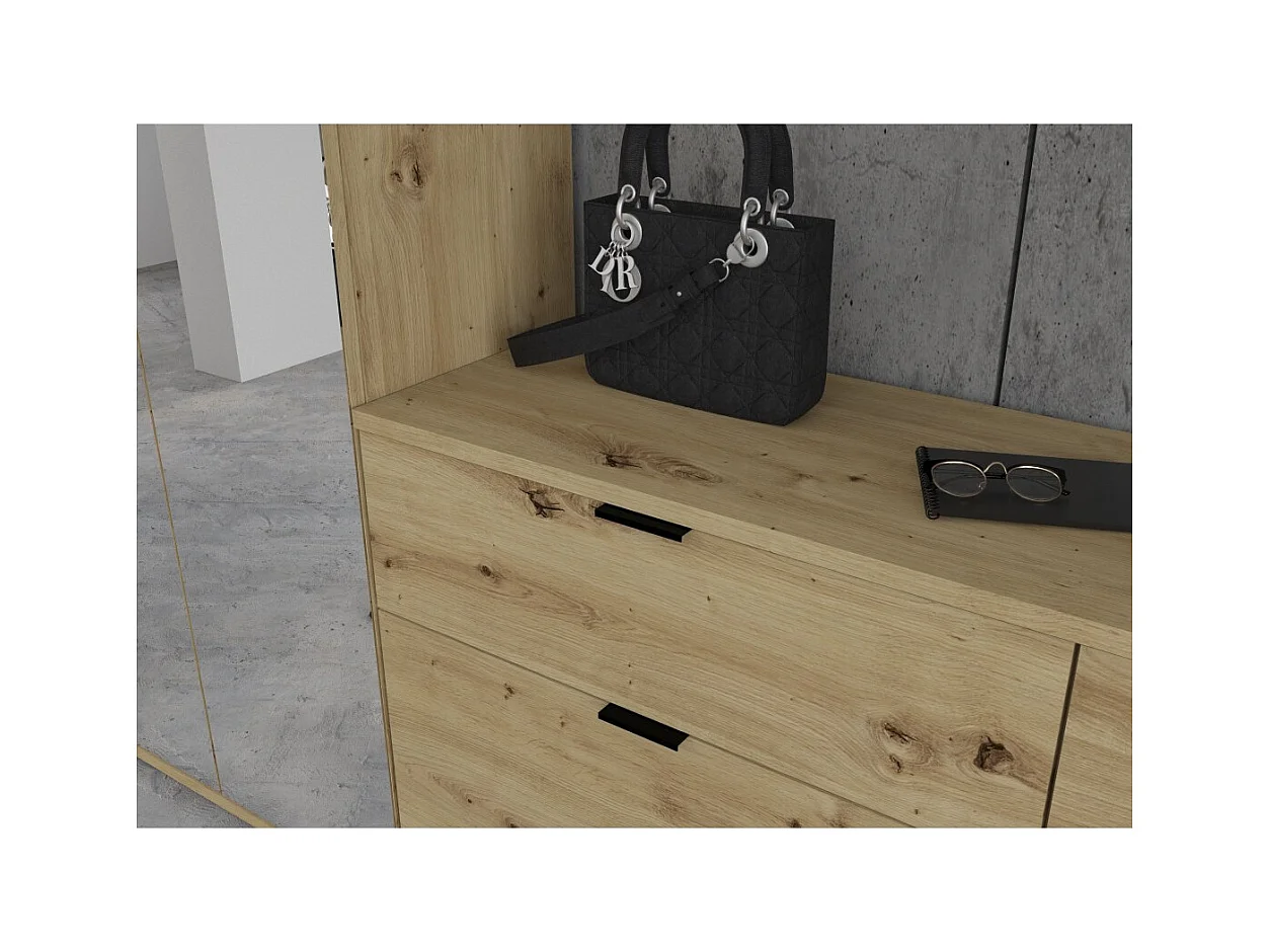 Armario de almacenamiento 10 puertas con espejos + armario + 4 cajones - Roble claro - BODITE