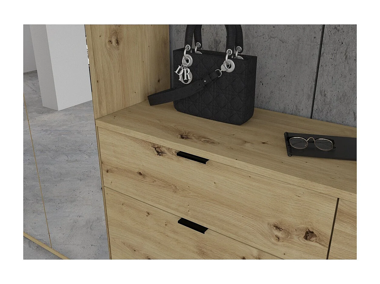 Armario de almacenamiento 10 puertas con espejos + armario + 4 cajones - Roble claro - BODITE