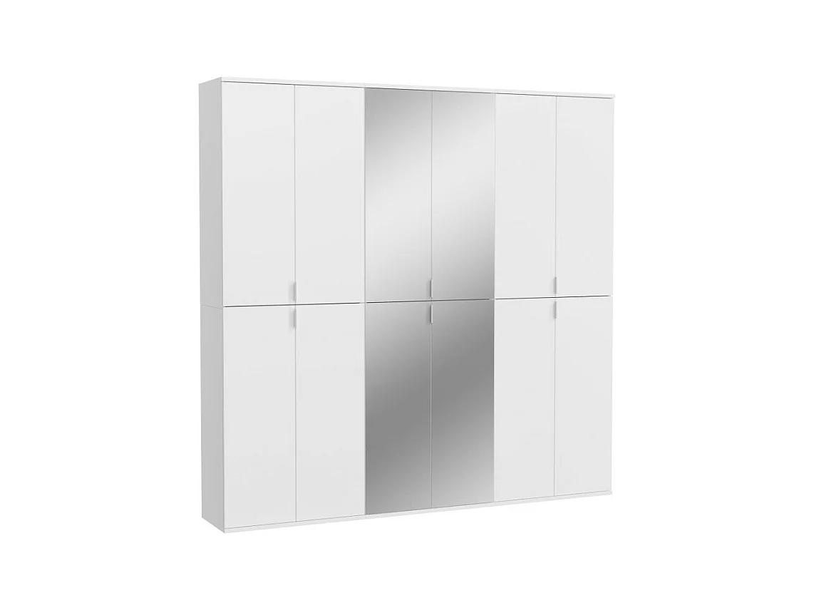 Armoire 12 portes BODITE – 4 portes avec miroirs – Blanc laqué