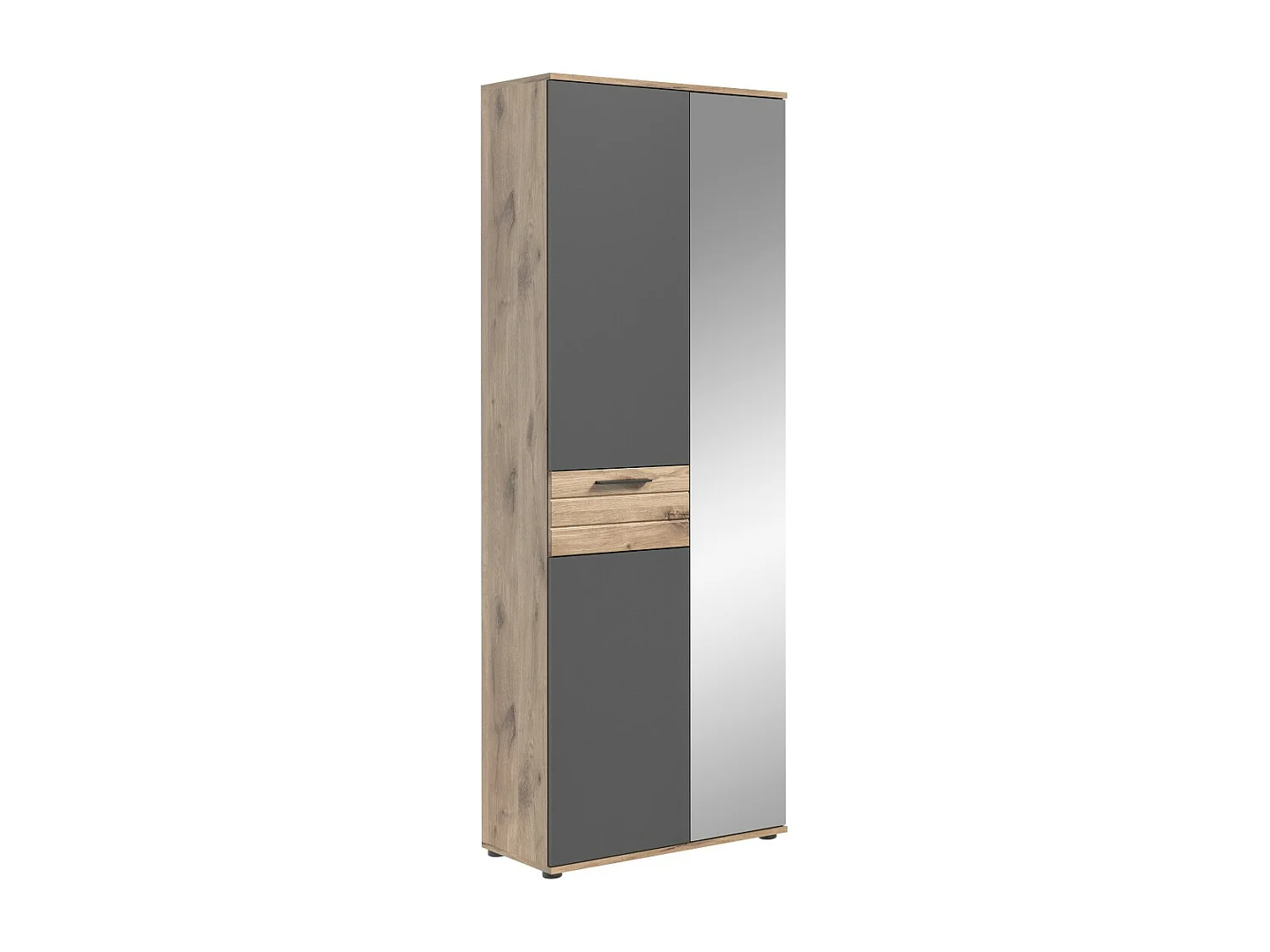 Armoire d'entrée avec miroir et penderie – Gris anthracite et chêne clair – SELMA