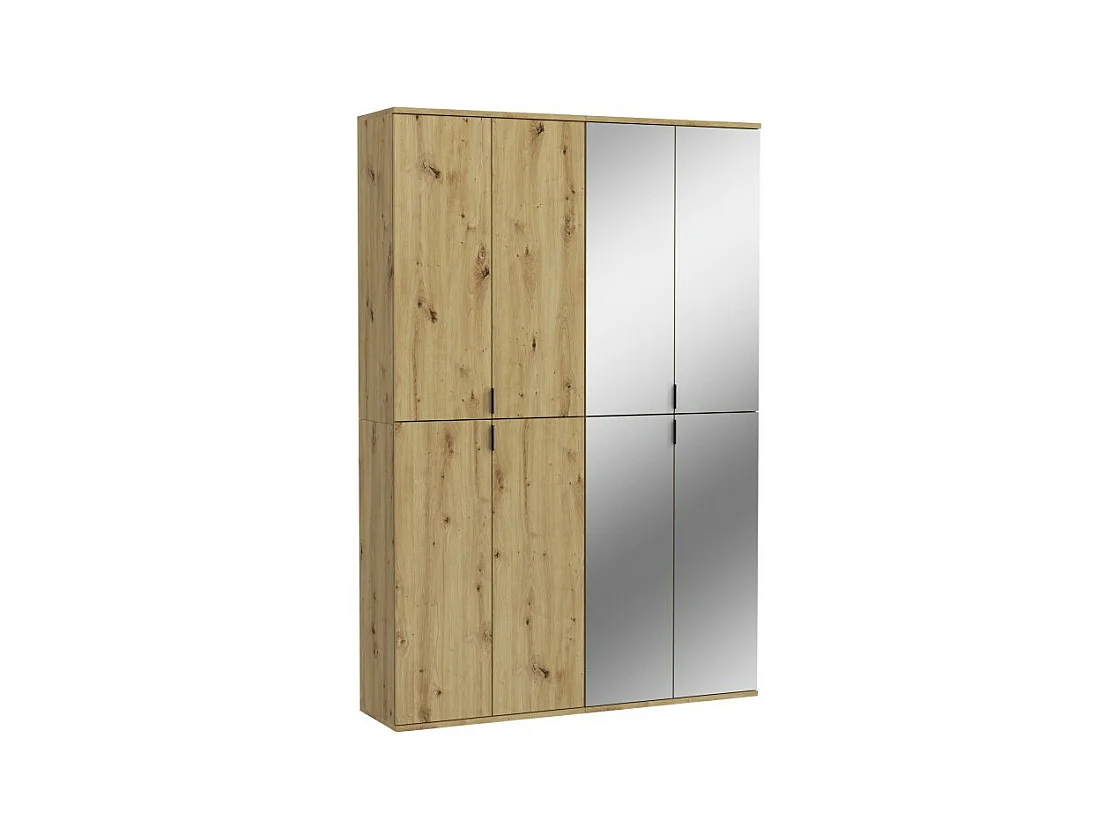 Armoire de rangement 8 portes avec 4 miroirs – Chêne clair – BODITE