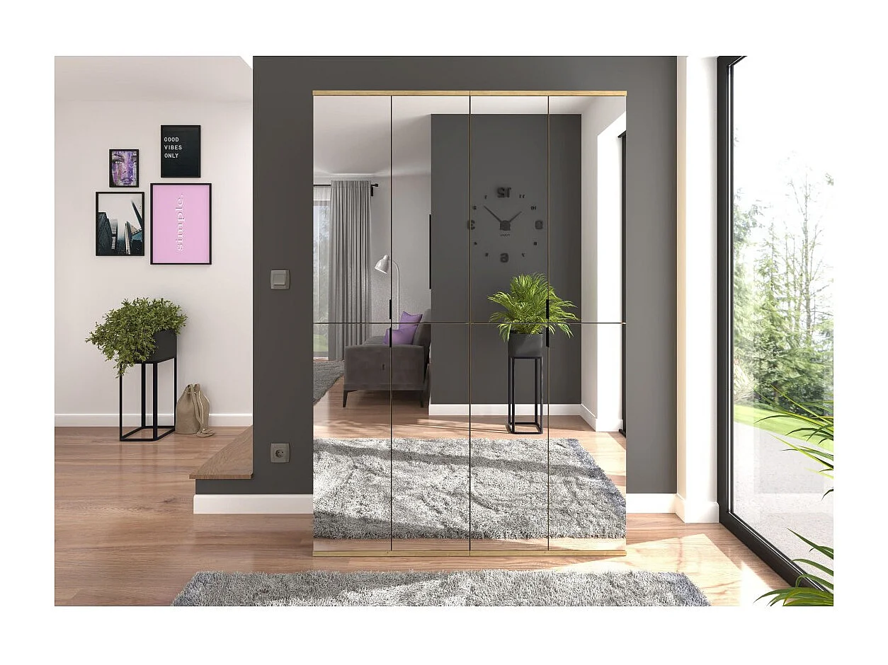 Armario de almacenamiento BODITE – 8 puertas con espejos – Roble claro – Elegancia y funcionalidad