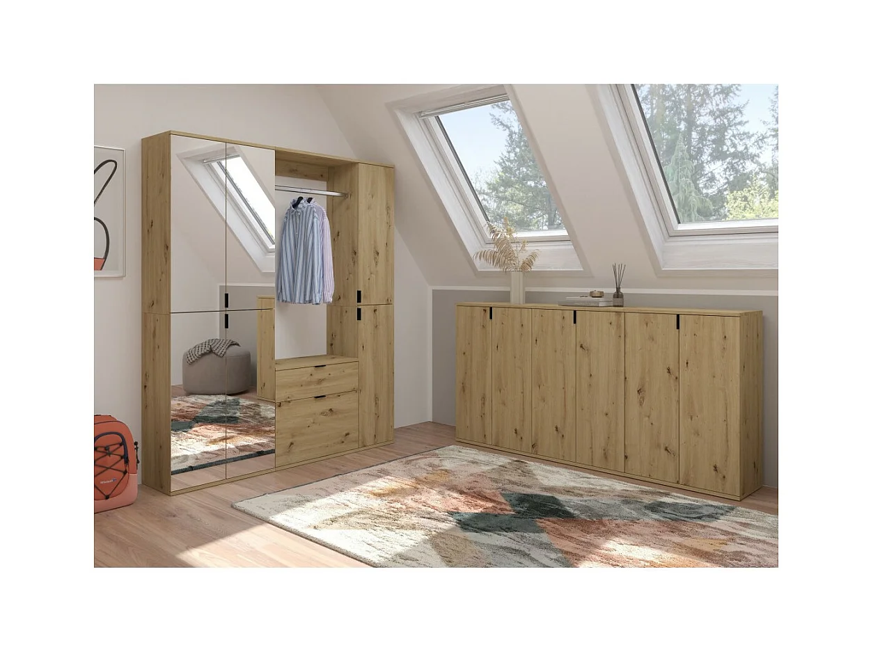 Armario de 4 puertas con espejos – Roble claro – BODITE