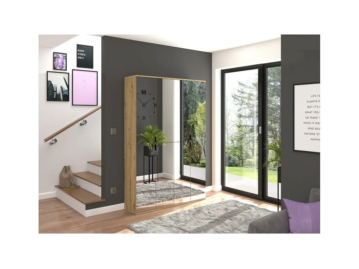 Armario de 4 puertas con espejos – Roble claro – BODITE