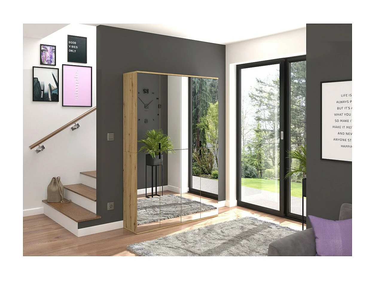 Armario de 4 puertas con espejos – Roble claro – BODITE