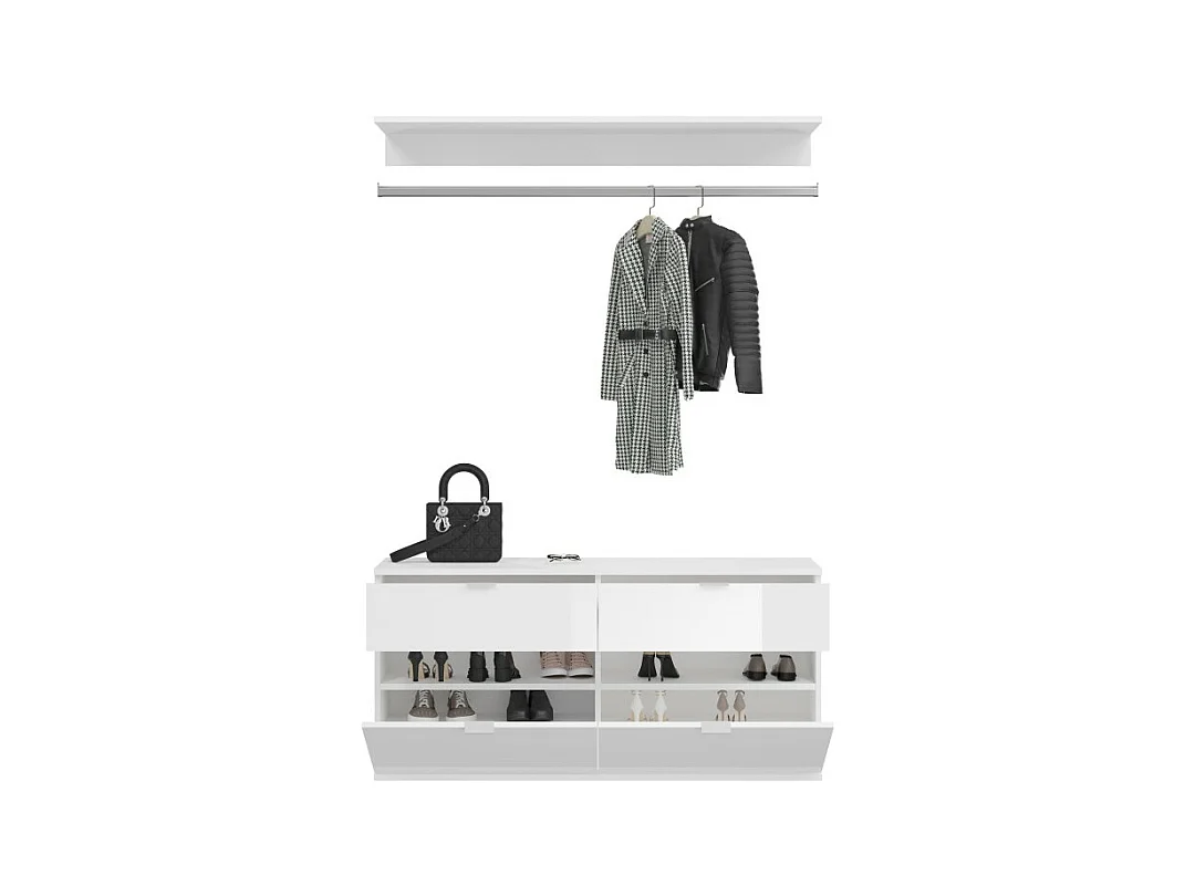 Armario de almacenamiento 8 puertas, 4 espejos, 4 cajones y un armario ropero – Blanco y roble – BODITE