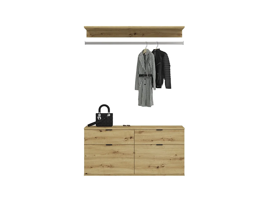 Armario de almacenamiento de 8 puertas con espejos + ropero + cajones – Roble claro – BODITE