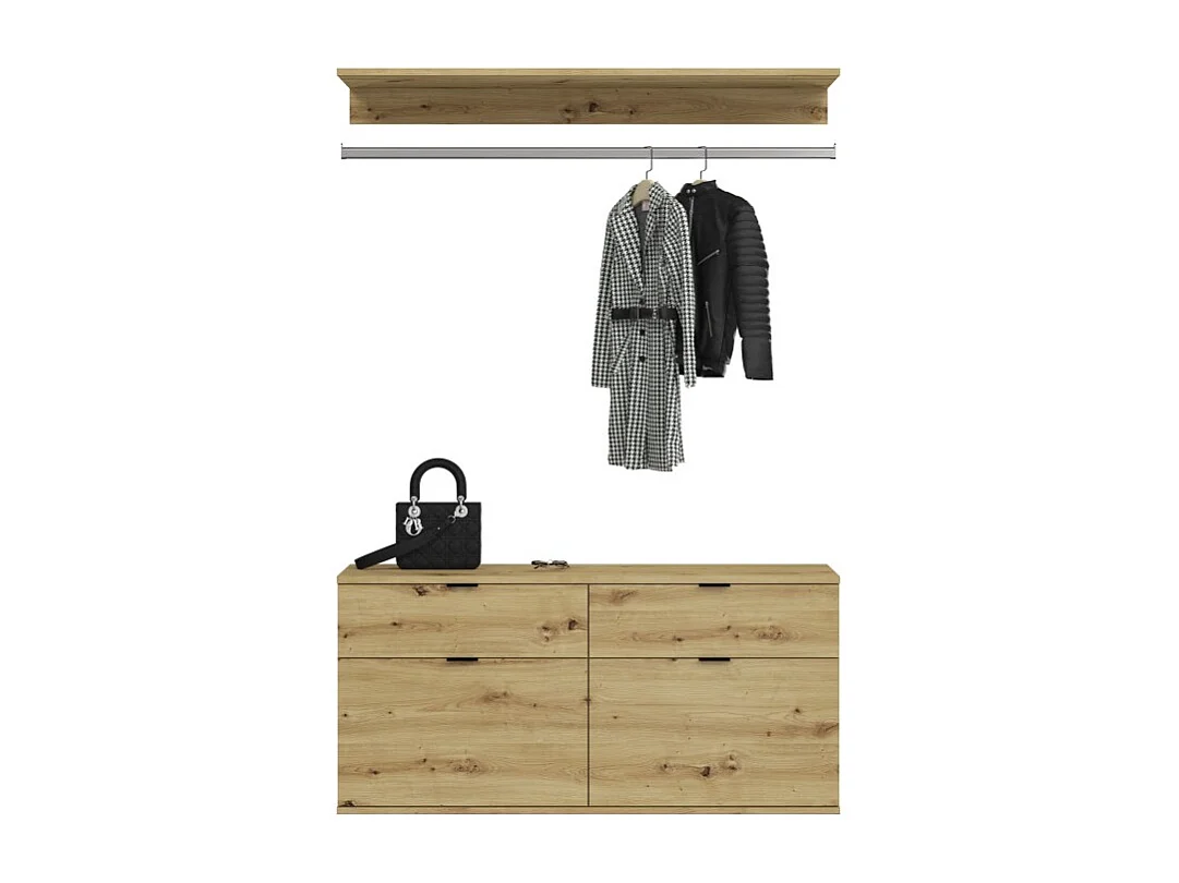 Armario de almacenamiento de 8 puertas con espejos + ropero + cajones – Roble claro – BODITE