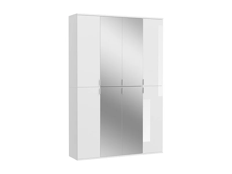 Armoire 8 portes BODITE – 4 portes avec miroirs – Blanc laqué