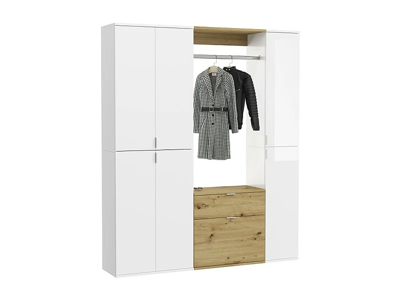 Armario de almacenamiento 6 puertas, 4 cajones y 1 armario ropero – Blanco y roble – BODITE