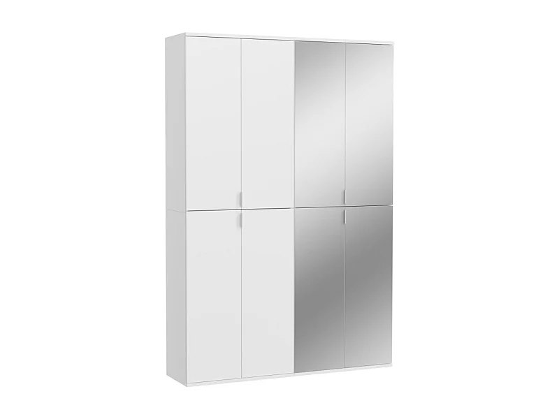 Armario de almacenamiento 8 puertas BODITE – Blanco lacado – 4 puertas con espejos