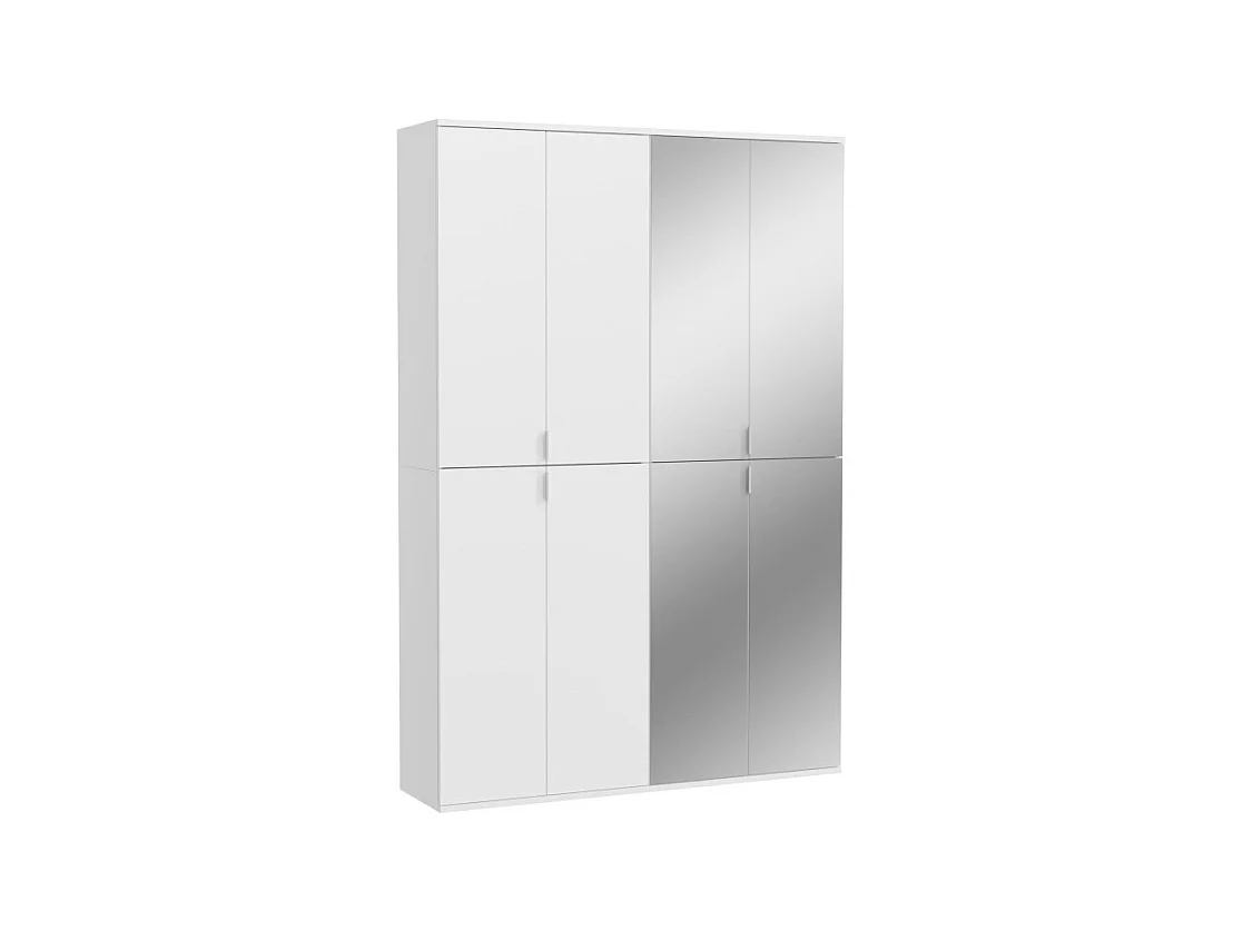 Armoire de rangement 8 portes BODITE – Blanc laqué – 4 portes avec miroirs
