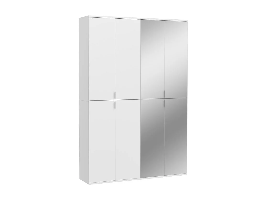 Armario de almacenamiento 8 puertas BODITE – Blanco lacado – 4 puertas con espejos