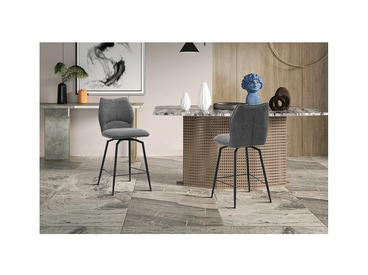 Cadeira de balcão giratória CROFT - Tecido cinza escuro - Pés de metal preto - Altura 103 cm - Estilo design/industrial