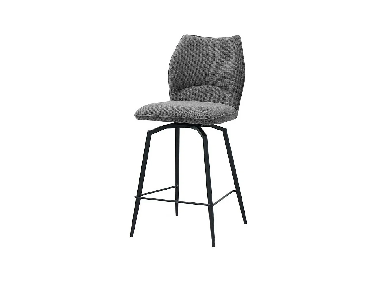 Chaise de comptoir pivotante CROFT – Tissu gris foncé – Pieds en métal noir – Hauteur 103 cm – Style design/industriel