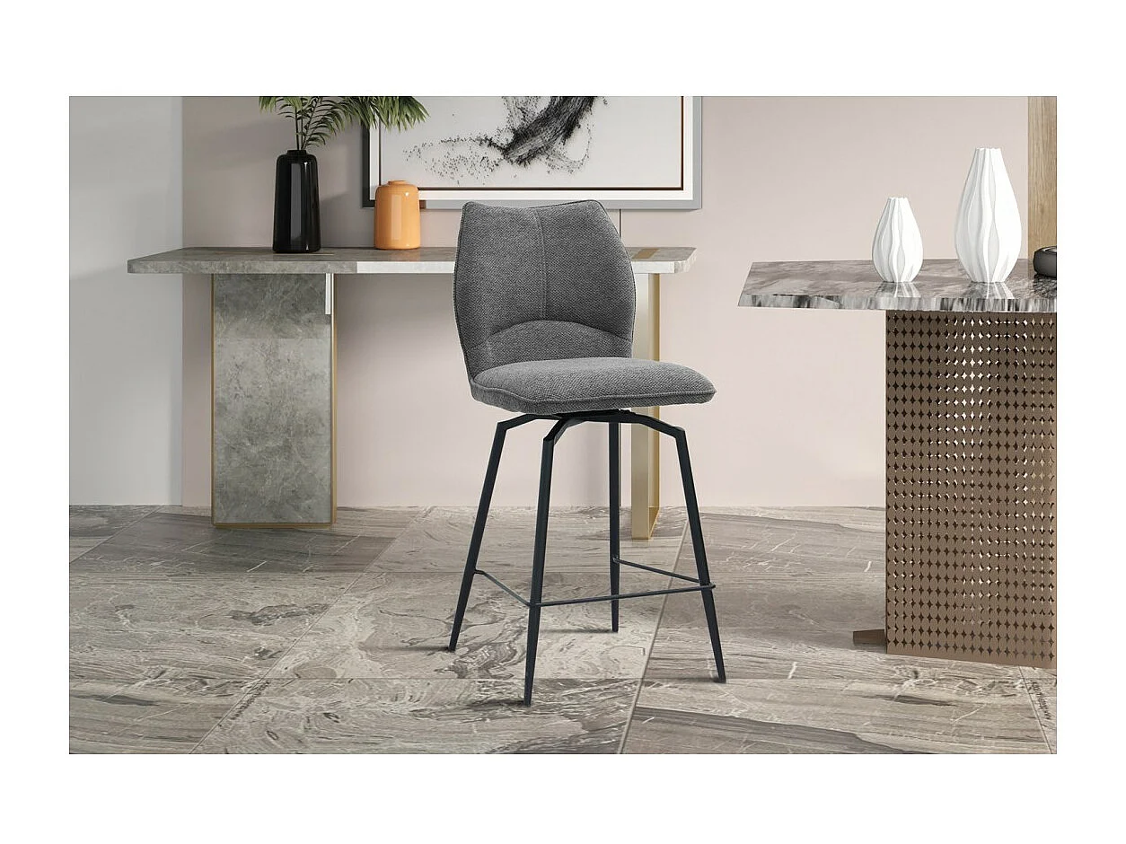 Silla giratoria de mostrador CROFT – Tela gris oscuro – Patas de metal negro – Altura 103 cm – Estilo diseño/industrial