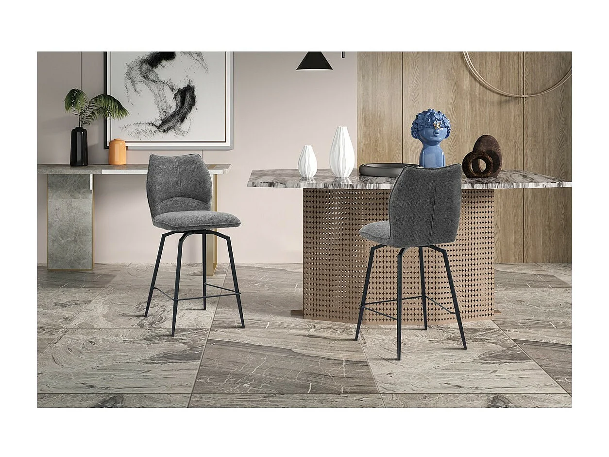Silla giratoria de mostrador CROFT – Tela gris oscuro – Patas de metal negro – Altura 103 cm – Estilo diseño/industrial