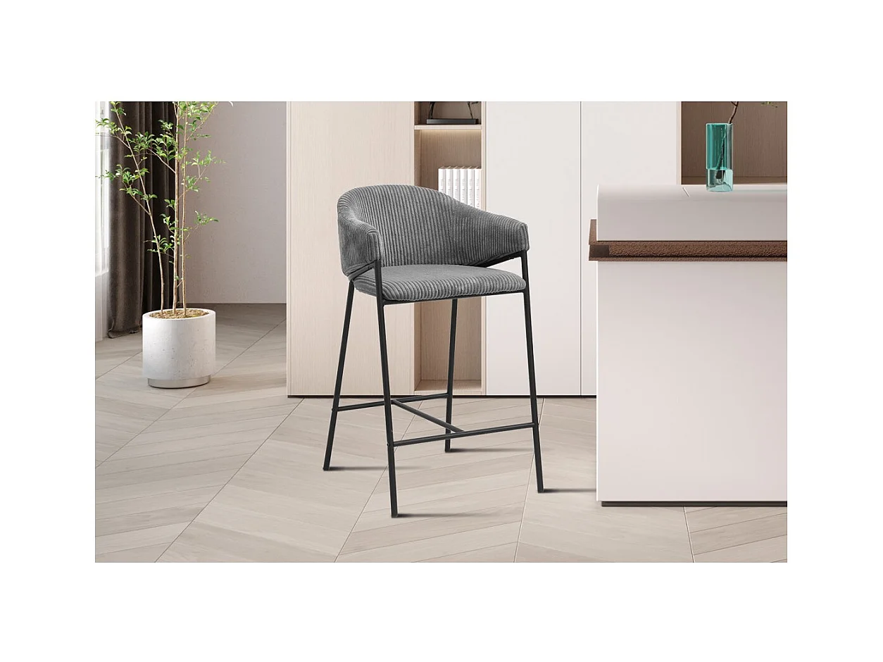 Counterstoel IMANY - Donkergrijs ribfluweel - Met armleuningen - Zwarte metalen poten - Design/industriele stijl