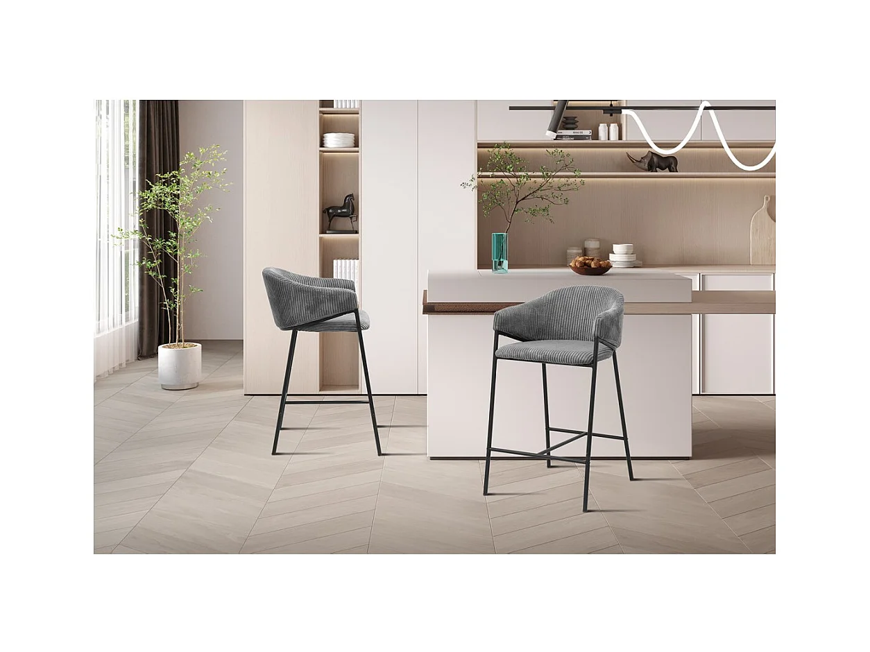 Counterstoel IMANY - Donkergrijs ribfluweel - Met armleuningen - Zwarte metalen poten - Design/industriele stijl