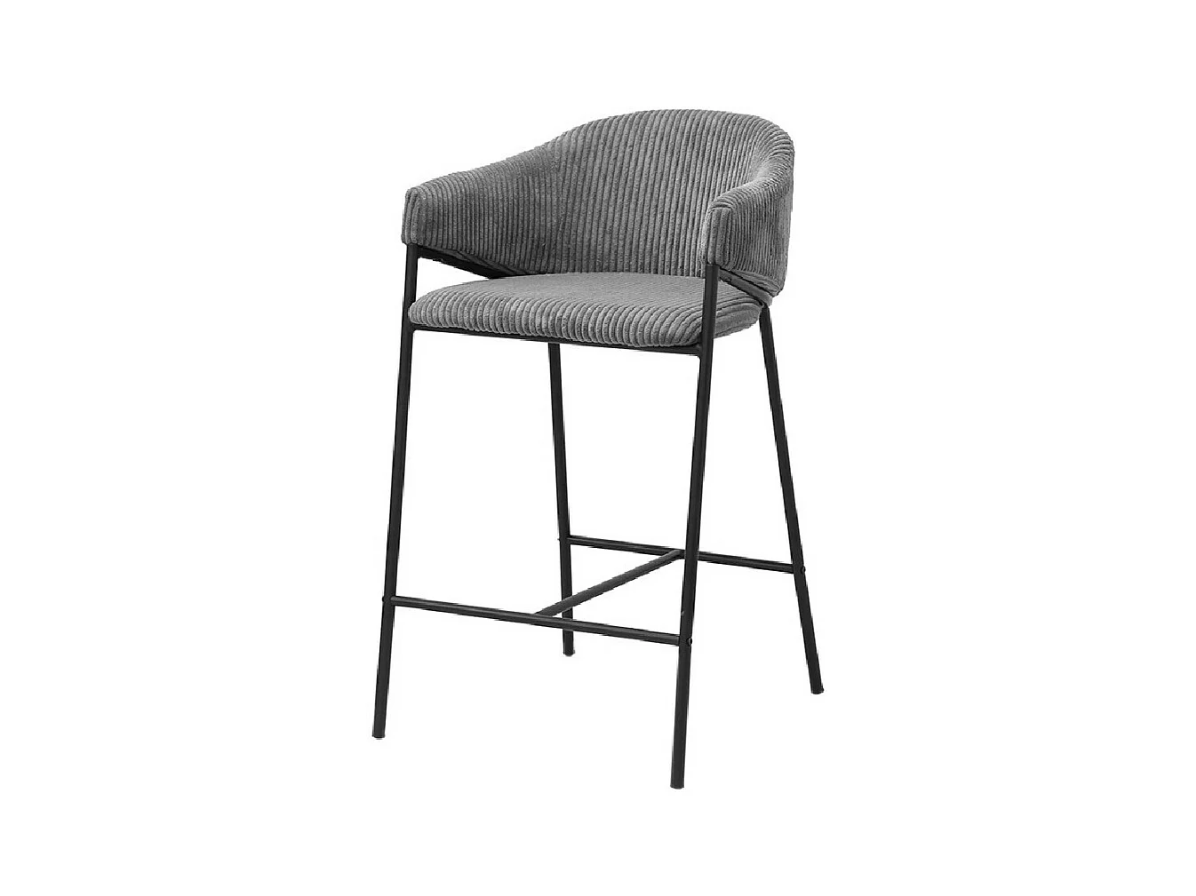 Chaise de comptoir IMANY – Velours côtelé gris foncé – Avec accoudoirs – Pieds en métal noir – Style design/industriel