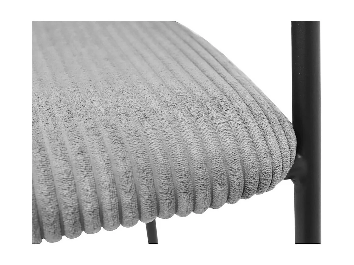 Chaise de comptoir IMANY – Velours côtelé gris foncé – Avec accoudoirs – Pieds en métal noir – Style design/industriel