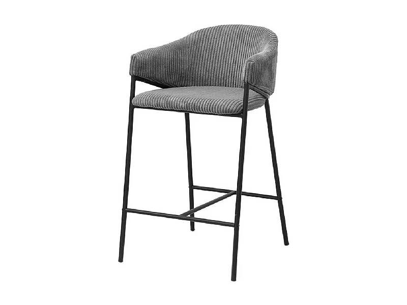 Cadeira de balcão IMANY – Veludo cotelê cinza escuro – Com braços – Pés em metal preto – Estilo design/industrial