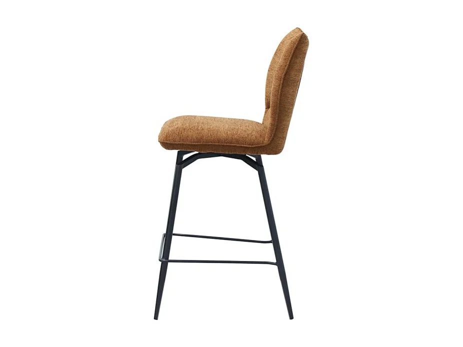Silla de mostrador giratoria CROFT – Tela marrón óxido – Patas de metal negro – Altura 103 cm – Estilo diseño/industrial