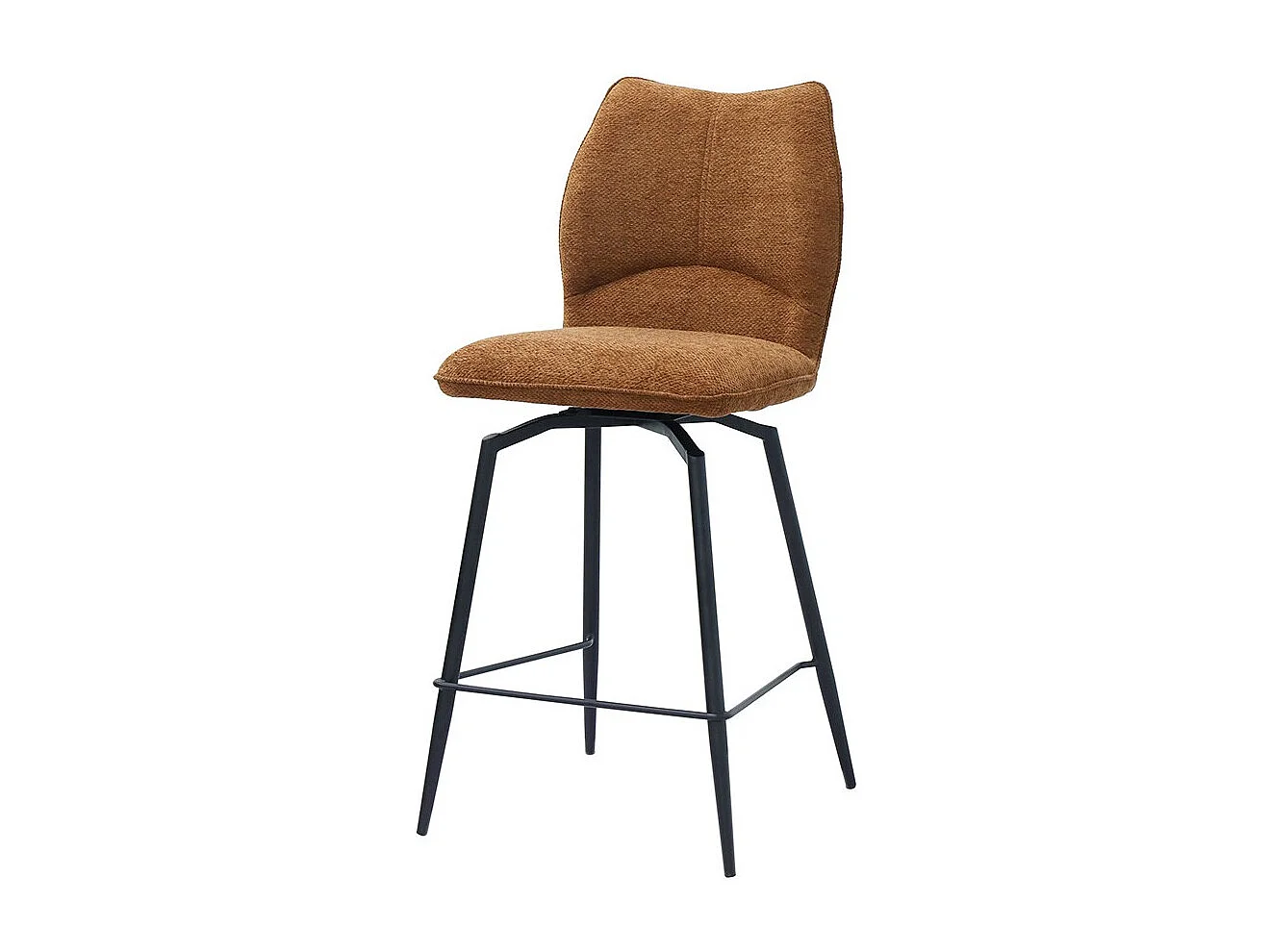 Silla de mostrador giratoria CROFT – Tela marrón óxido – Patas de metal negro – Altura 103 cm – Estilo diseño/industrial