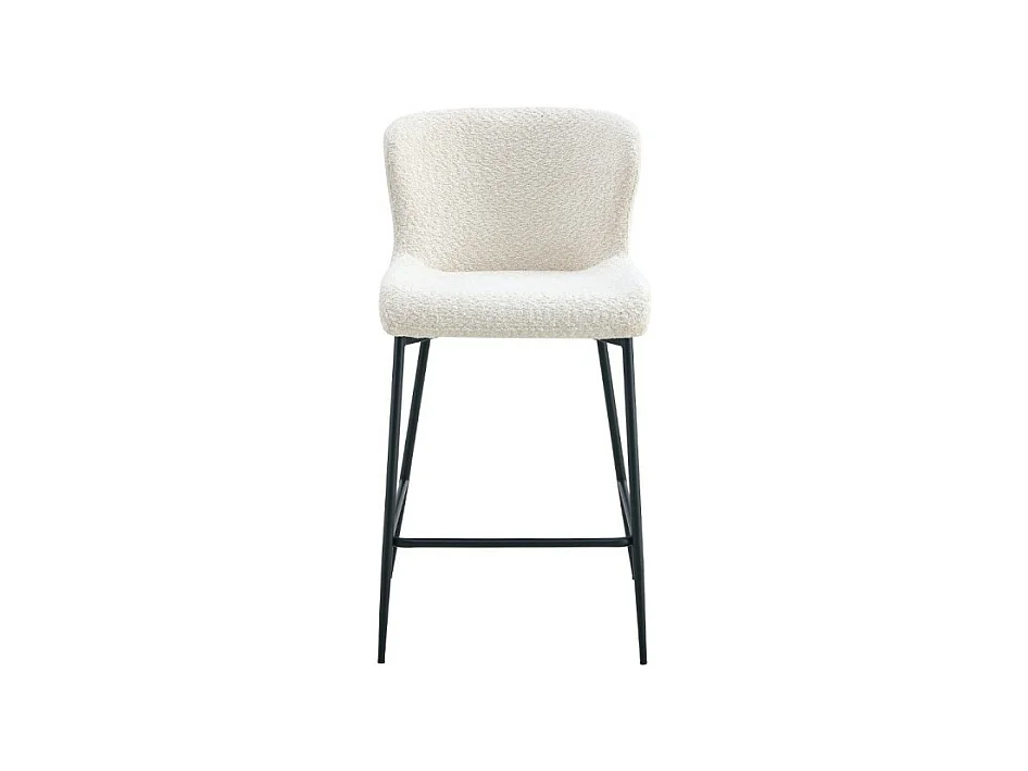 Cadeira de balcão LISE – Tecido bouclé na cor branco cru – Pés em metal preto – Estilo design/industrial