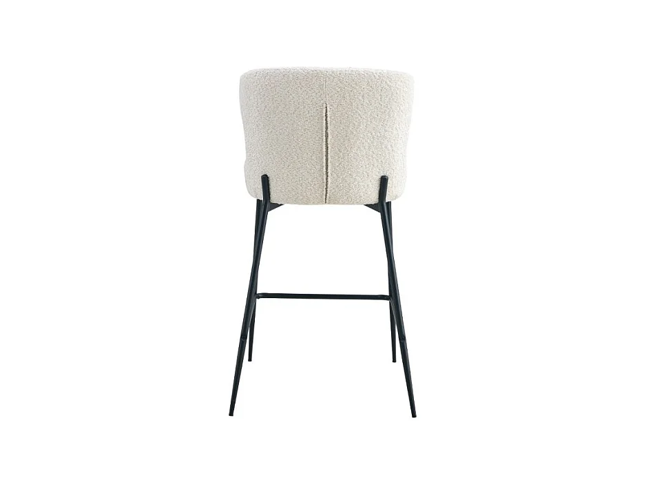 Cadeira de balcão LISE – Tecido bouclé na cor branco cru – Pés em metal preto – Estilo design/industrial