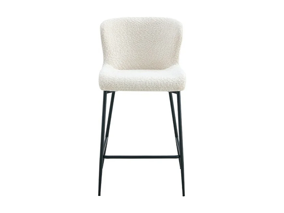 Chaise de comptoir LISE – Tissu bouclé coloris blanc écru – Pieds en métal noir – Style design/industriel
