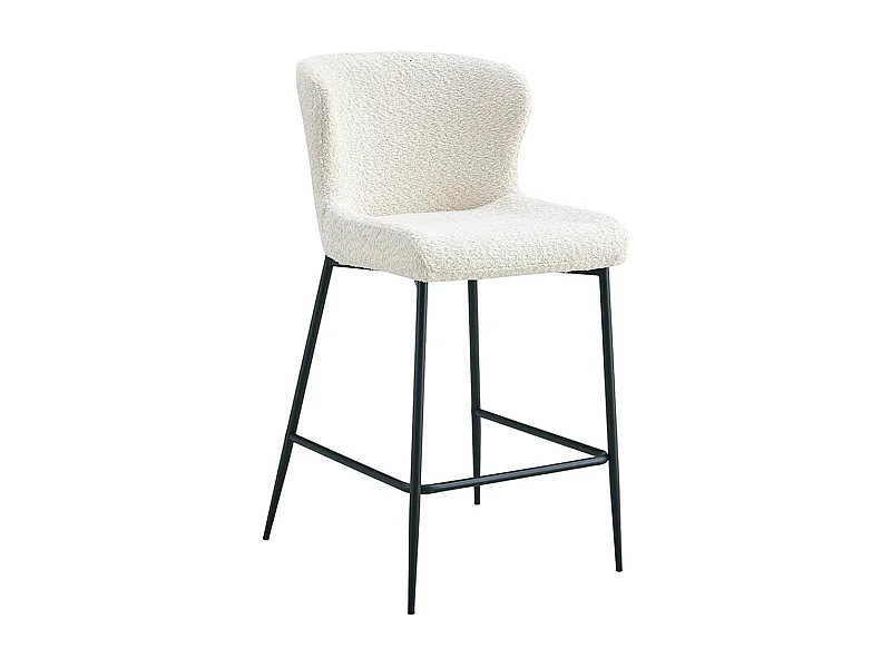 Counterstoel LISE – Bouclé stof in ecruwit – Zwarte metalen poten – Design/industriële stijl