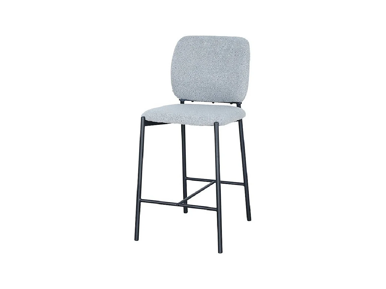 Chaise de comptoir RITA – Tissu gris clair – Pieds en métal noir – Hauteur 99 cm – Style design/industriel