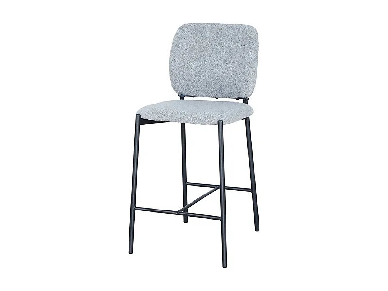 Chaise de comptoir RITA – Tissu gris clair – Pieds en métal noir – Hauteur 99 cm – Style design/industriel