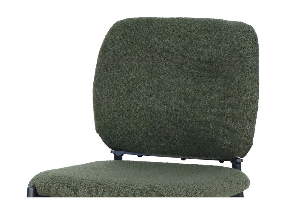 Chaise de comptoir RITA – Tissu vert – Pieds en métal noir – Hauteur 99 cm – Style design/industriel