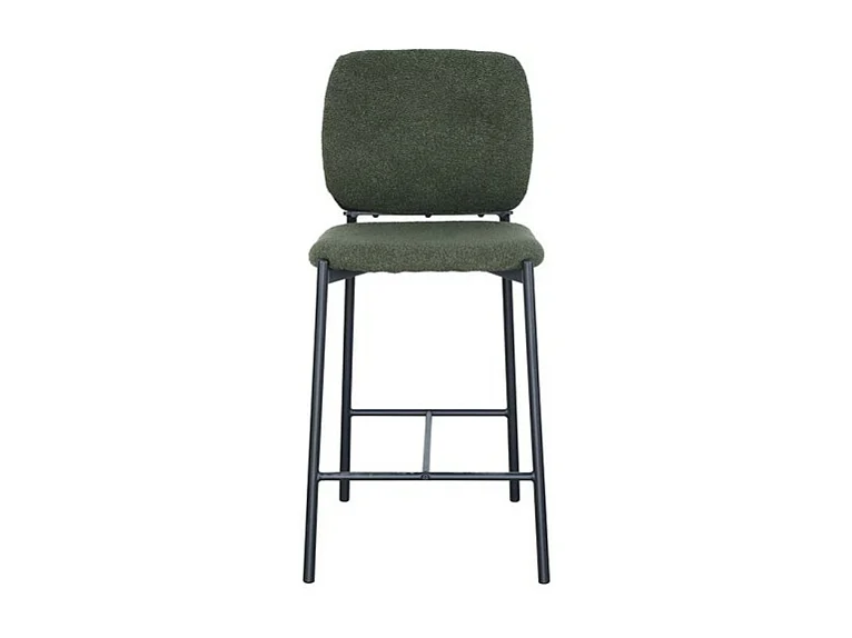 Chaise de comptoir RITA – Tissu vert – Pieds en métal noir – Hauteur 99 cm – Style design/industriel