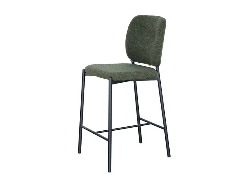 Chaise de comptoir RITA – Tissu vert – Pieds en métal noir – Hauteur 99 cm – Style design/industriel