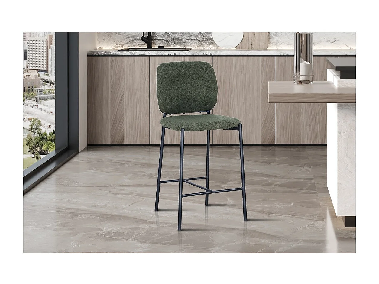 Barhocker RITA – Grüner Stoff – Schwarze Metallbeine – Höhe 99 cm – Design/Industriestil