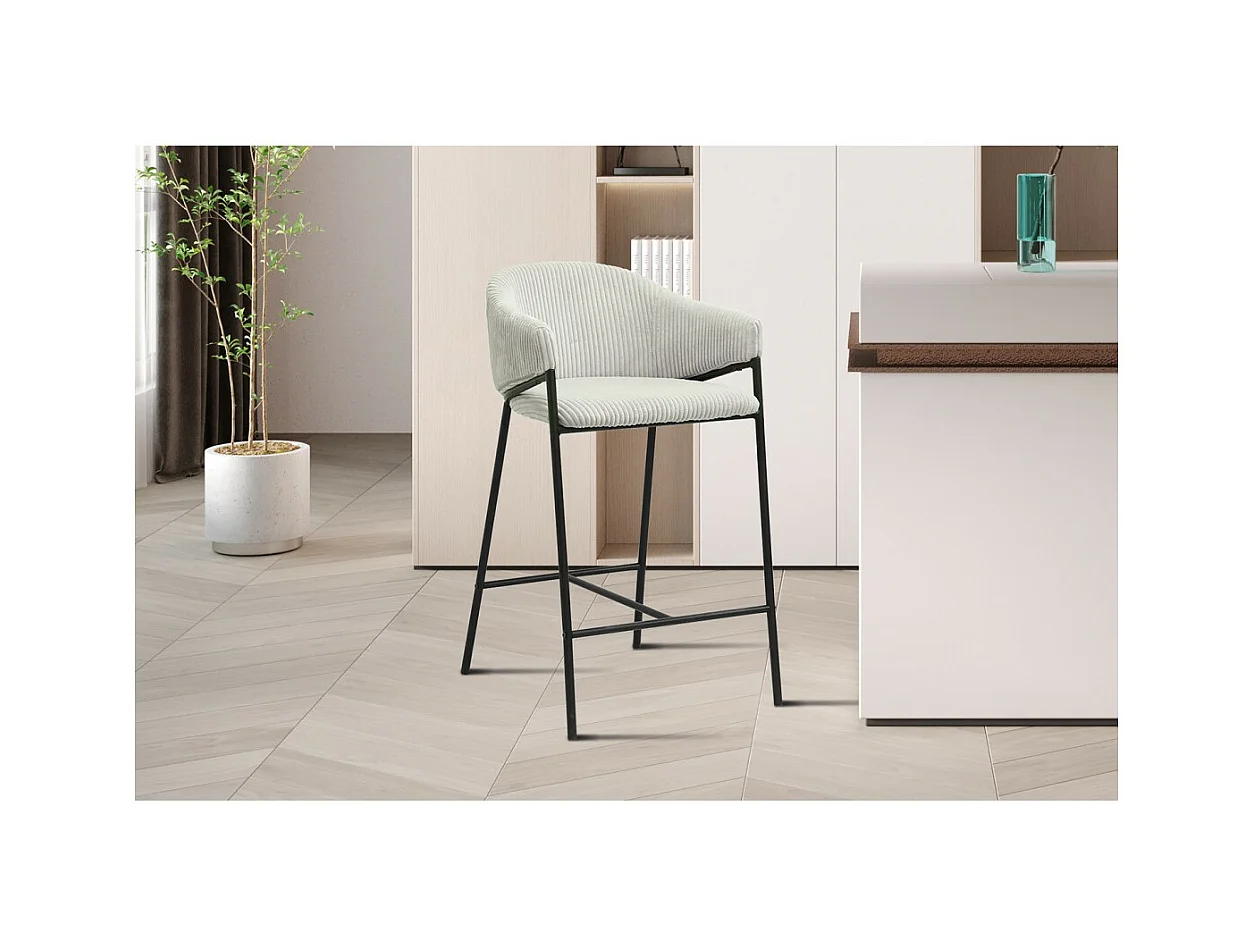 Counterstoel IMANY - Ribfluweel lichtgrijs - Met armleuningen - Zwarte metalen poten - Design/industriële stijl