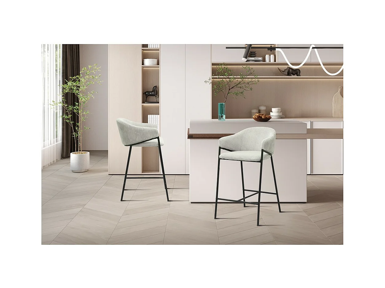 Counterstoel IMANY - Ribfluweel lichtgrijs - Met armleuningen - Zwarte metalen poten - Design/industriële stijl