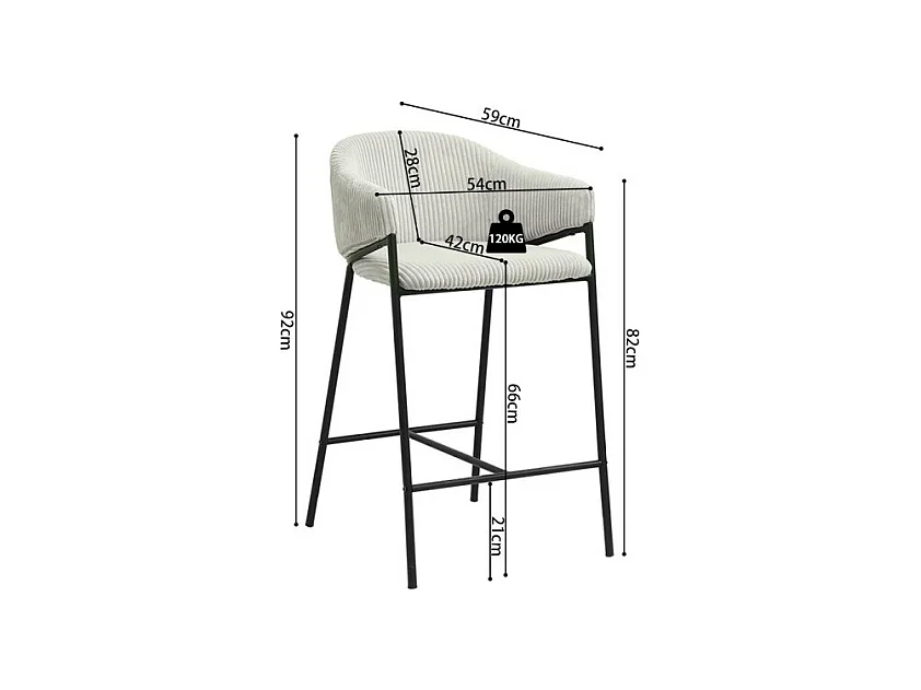 Counterstoel IMANY - Ribfluweel lichtgrijs - Met armleuningen - Zwarte metalen poten - Design/industriële stijl