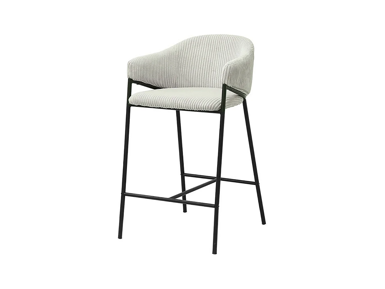 Chaise de comptoir IMANY – Velours côtelé gris clair – Avec accoudoirs – Pieds en métal noir – Style design/industriel