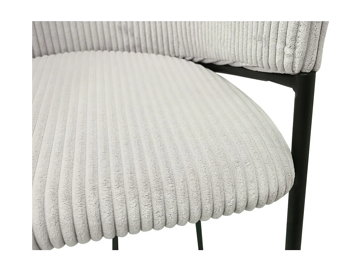 Chaise de comptoir IMANY – Velours côtelé gris clair – Avec accoudoirs – Pieds en métal noir – Style design/industriel