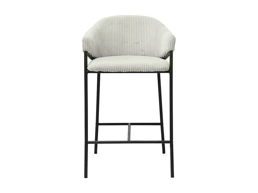 Chaise de comptoir IMANY – Velours côtelé gris clair – Avec accoudoirs – Pieds en métal noir – Style design/industriel