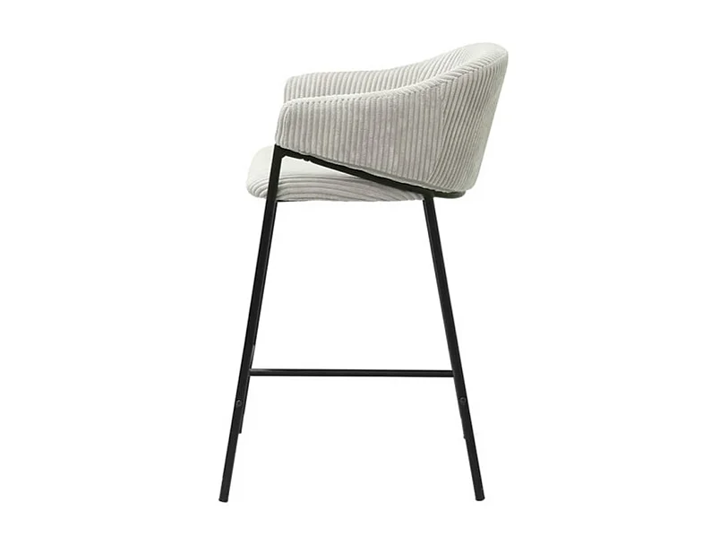 Chaise de comptoir IMANY – Velours côtelé gris clair – Avec accoudoirs – Pieds en métal noir – Style design/industriel